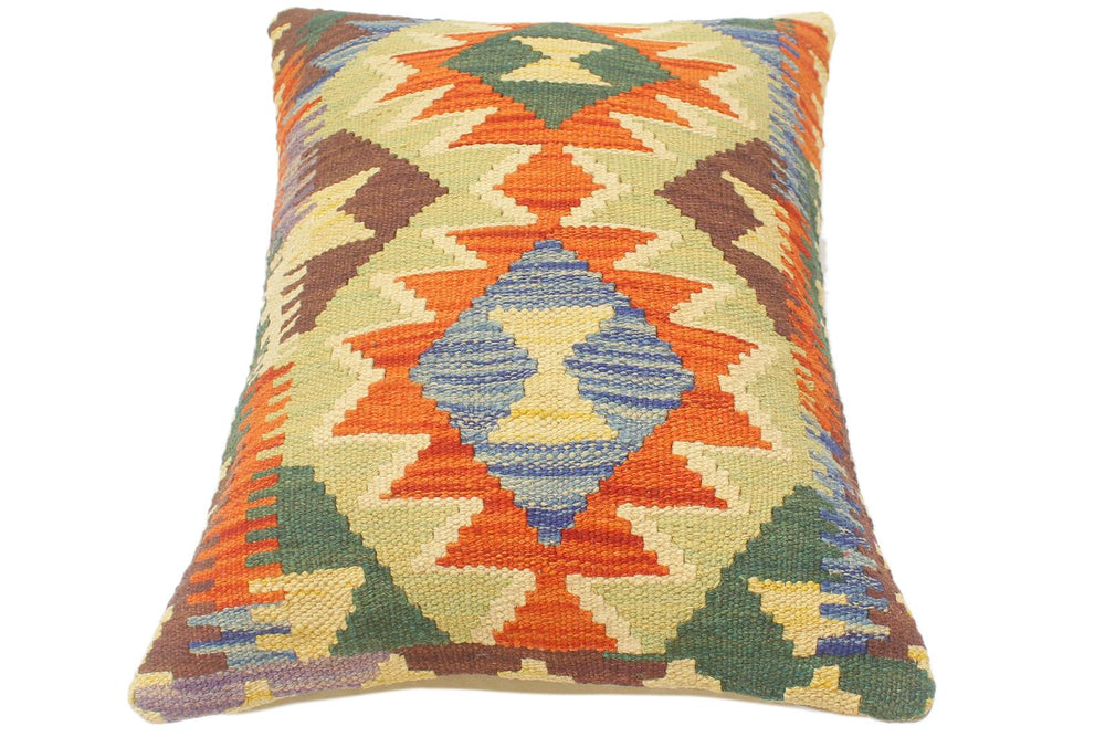 handmade Tribal Rust Blue Hand-Woven RECTANGLE 100% WOOL Pillow