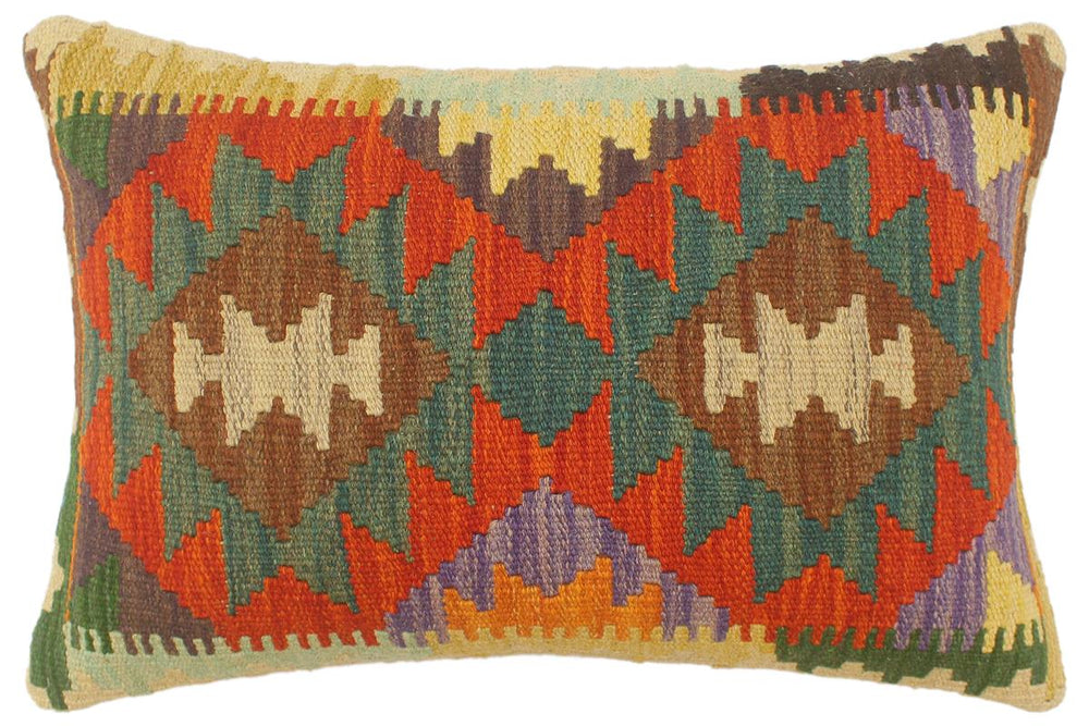 handmade Tribal Rust Blue Hand-Woven RECTANGLE 100% WOOL Pillow