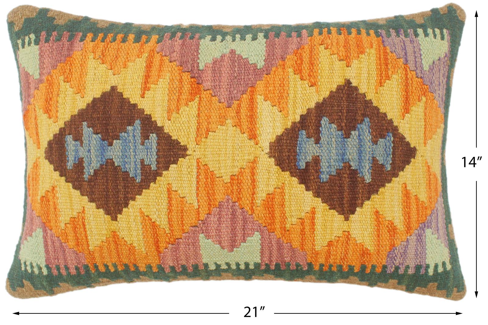 handmade Tribal Rust Blue Hand-Woven RECTANGLE 100% WOOL Pillow