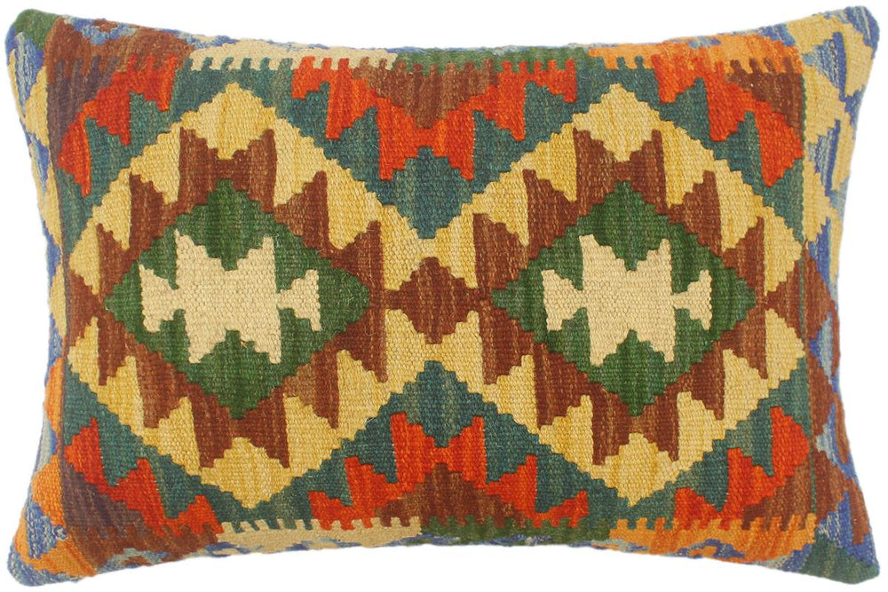 handmade Tribal Rust Blue Hand-Woven RECTANGLE 100% WOOL Pillow