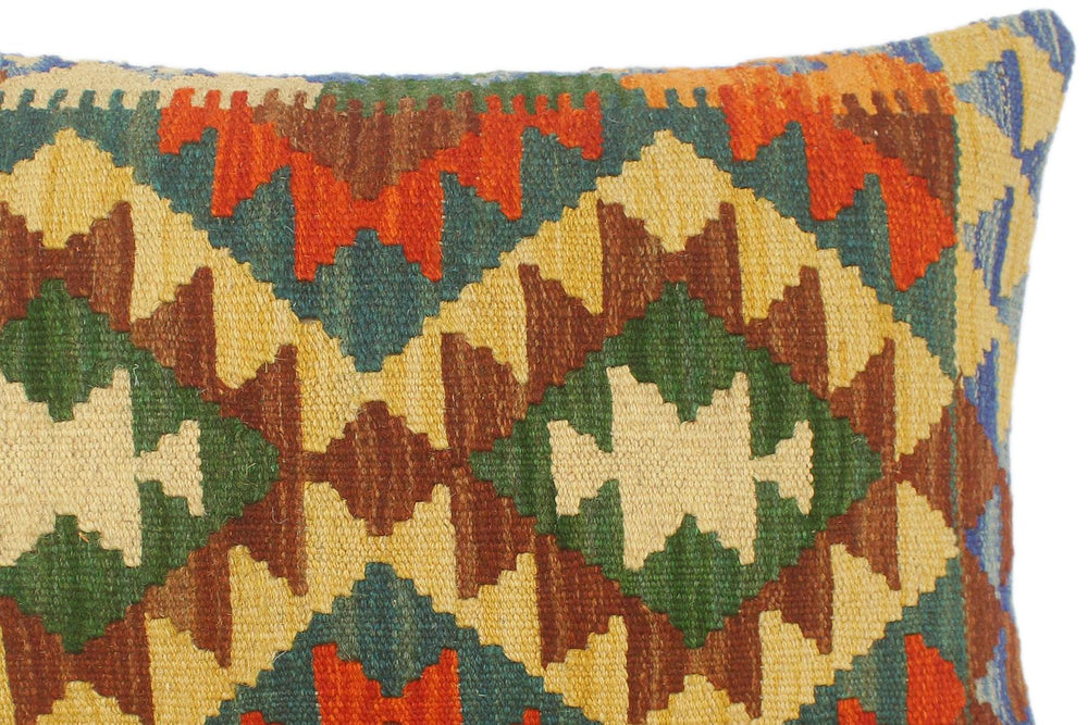 handmade Tribal Rust Blue Hand-Woven RECTANGLE 100% WOOL Pillow