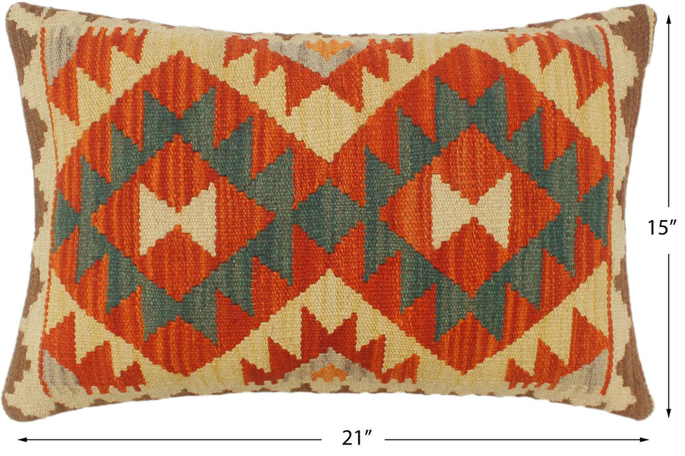 handmade Tribal Rust Beige Hand-Woven RECTANGLE 100% WOOL Pillow