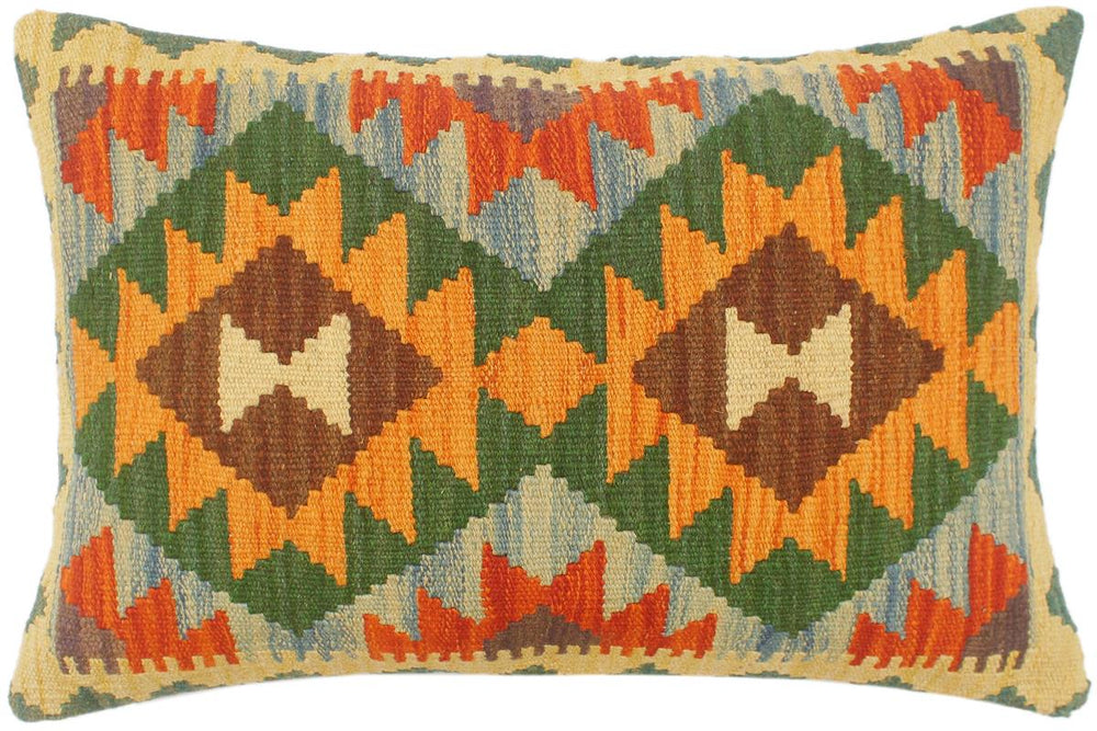 handmade Tribal Rust Blue Hand-Woven RECTANGLE 100% WOOL Pillow