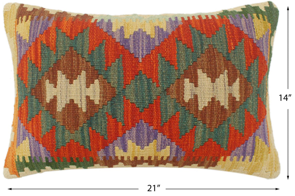 handmade Tribal Rust Blue Hand-Woven RECTANGLE 100% WOOL Pillow