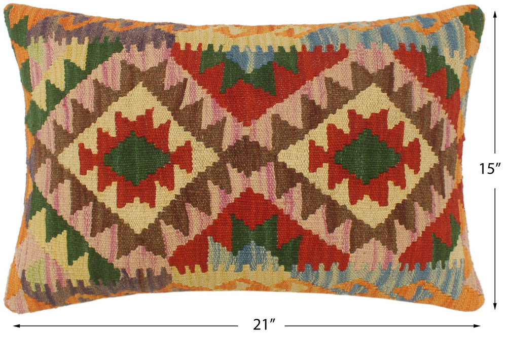 handmade Tribal Rust Blue Hand-Woven RECTANGLE 100% WOOL Pillow