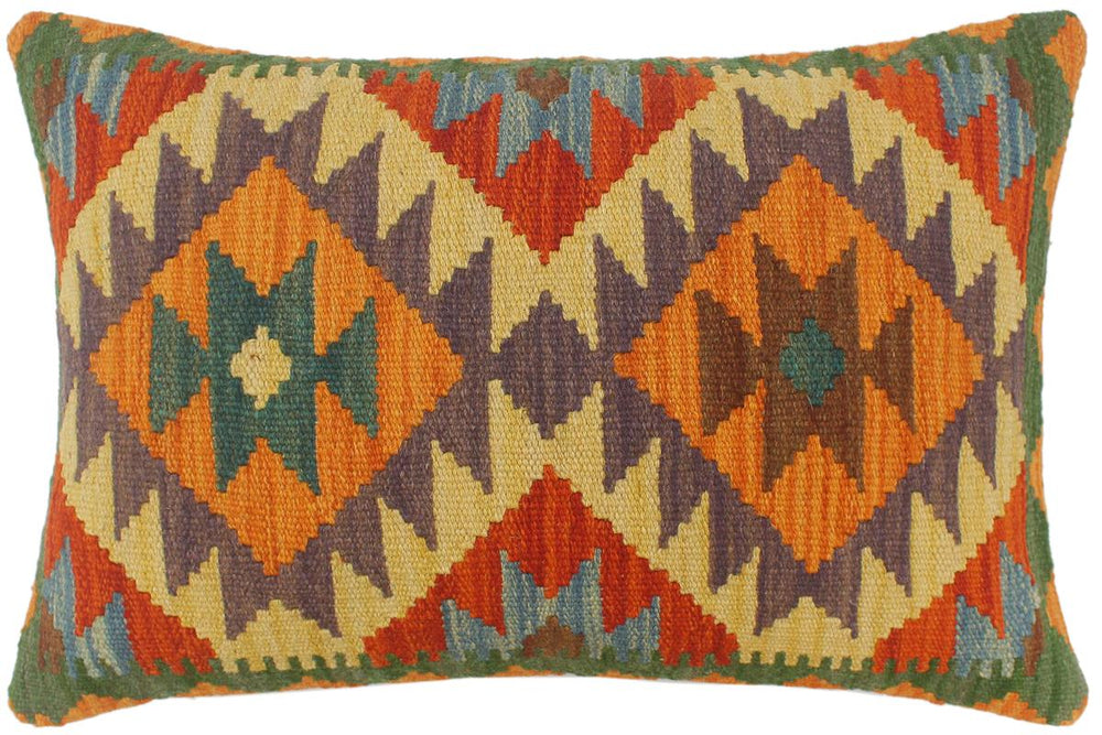 handmade Tribal Rust Blue Hand-Woven RECTANGLE 100% WOOL Pillow