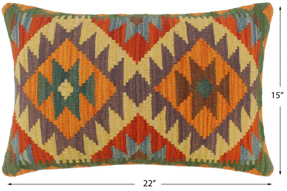 handmade Tribal Rust Blue Hand-Woven RECTANGLE 100% WOOL Pillow