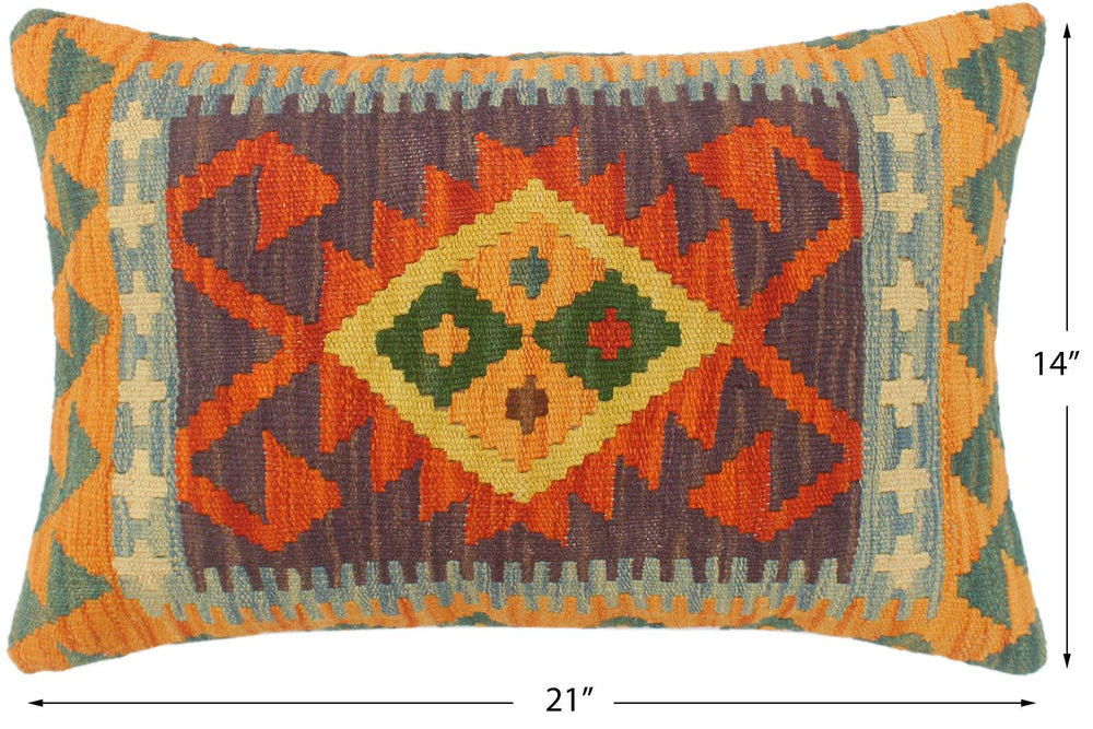 handmade Tribal Rust Blue Hand-Woven RECTANGLE 100% WOOL Pillow