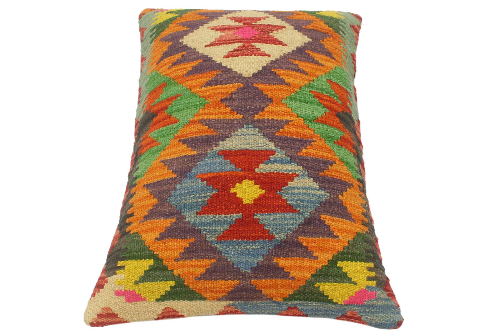 handmade Tribal Rust Blue Hand-Woven RECTANGLE 100% WOOL Pillow