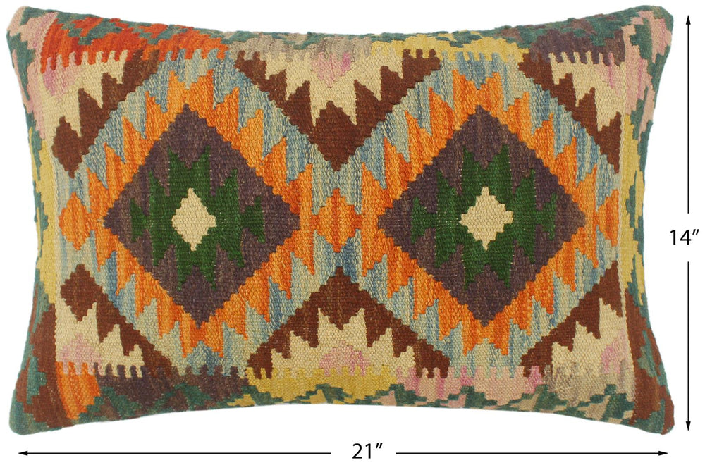 handmade Tribal Rust Blue Hand-Woven RECTANGLE 100% WOOL Pillow