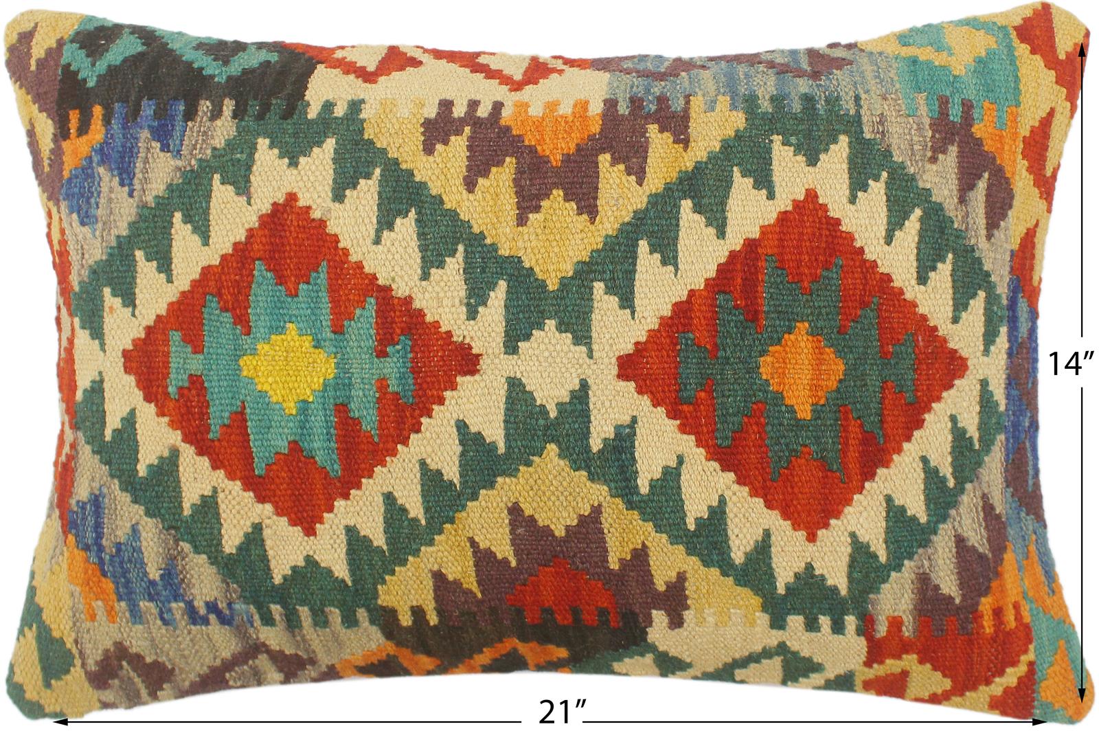handmade Tribal Rust Beige Hand-Woven RECTANGLE 100% WOOL Pillow