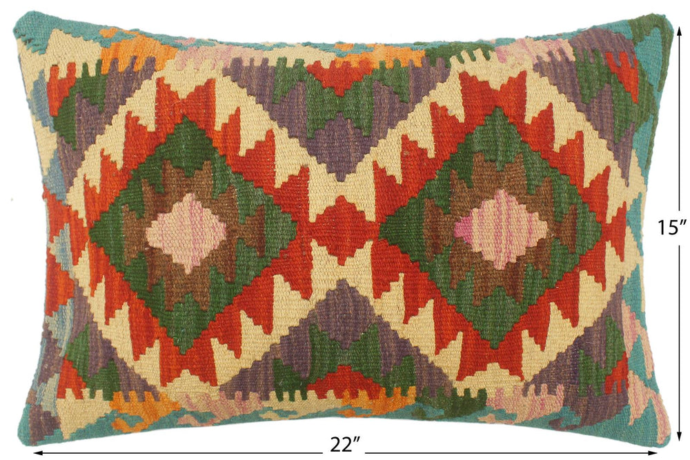 handmade Tribal Rust Blue Hand-Woven RECTANGLE 100% WOOL Pillow