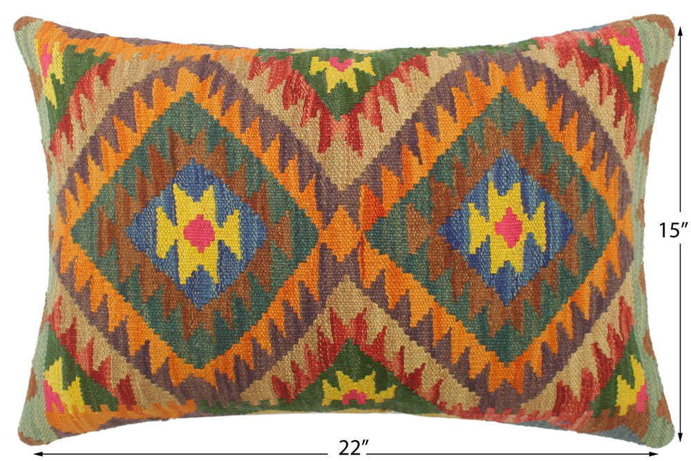 handmade Tribal Rust Blue Hand-Woven RECTANGLE 100% WOOL Pillow