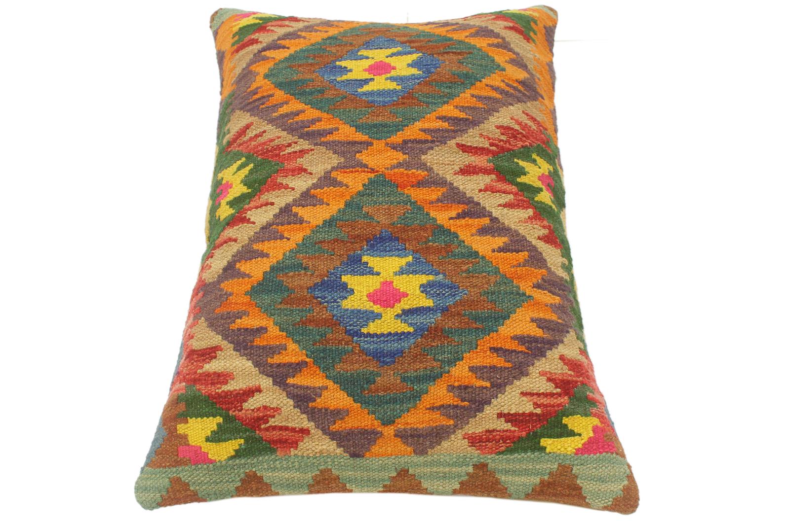 handmade Tribal Rust Blue Hand-Woven RECTANGLE 100% WOOL Pillow