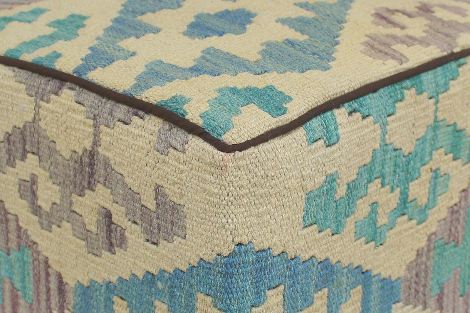 handmade  Ottoman Beige Black Hand-made SQUARE 100% WOOL