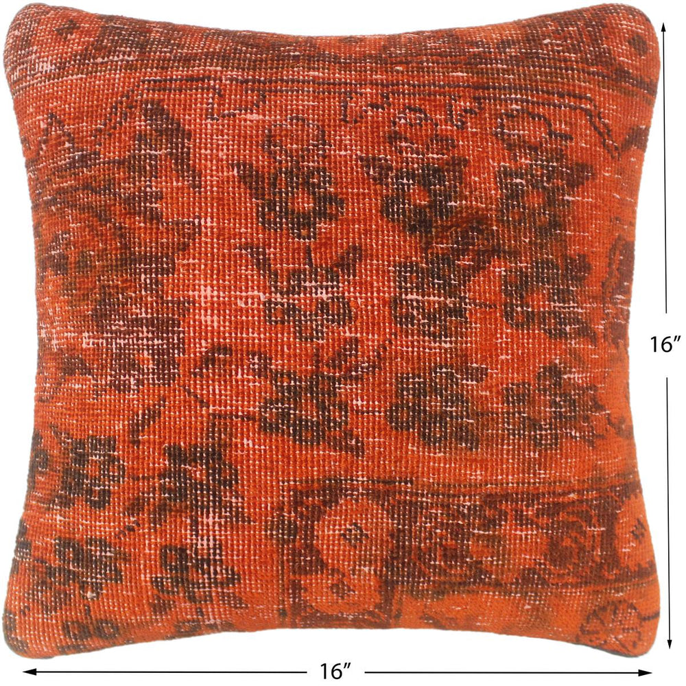 handmade Vintage Pillow Rust Brown Hand-Woven SQUARE 100% WOOL Vintage Pillow