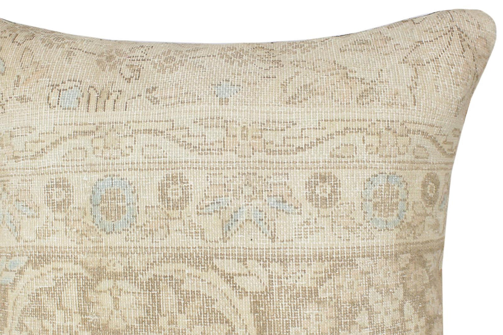 handmade Vintage Pillow Tan Blue Hand-Woven SQUARE 100% WOOL Vintage Pillow