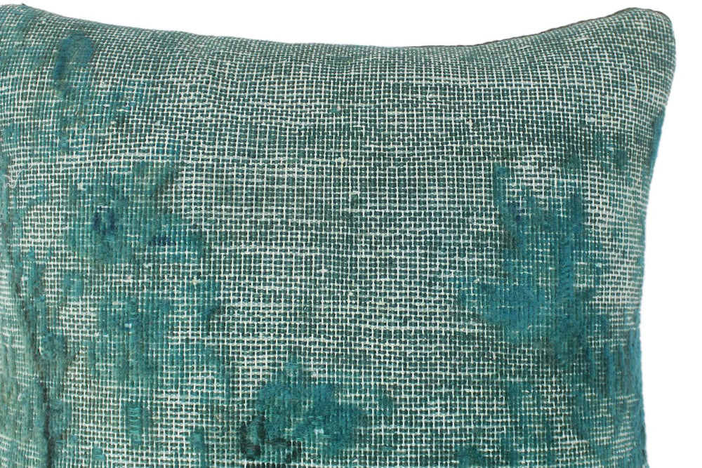 handmade Vintage Pillow Green Blue Hand-Woven SQUARE 100% WOOL Vintage Pillow