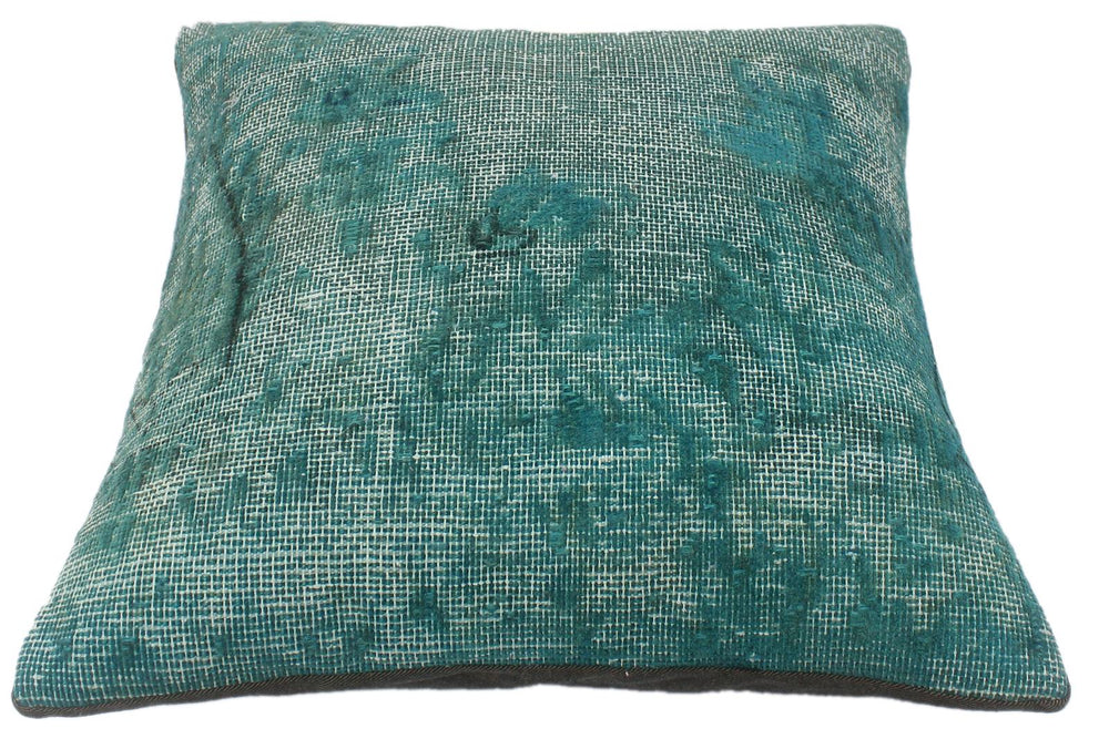 handmade Vintage Pillow Green Blue Hand-Woven SQUARE 100% WOOL Vintage Pillow