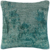 handmade Vintage Pillow Green Blue Hand-Woven SQUARE 100% WOOL Vintage Pillow