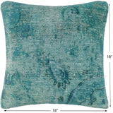 handmade Vintage Pillow Green Blue Hand-Woven SQUARE 100% WOOL Vintage Pillow