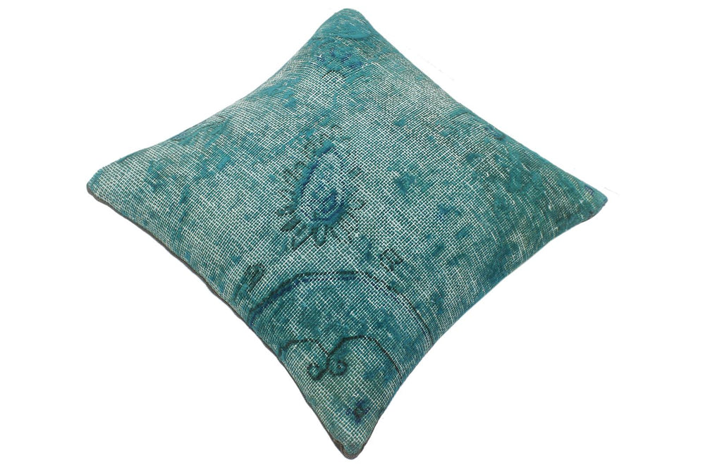 handmade Vintage Pillow Green Blue Hand-Woven SQUARE 100% WOOL Vintage Pillow