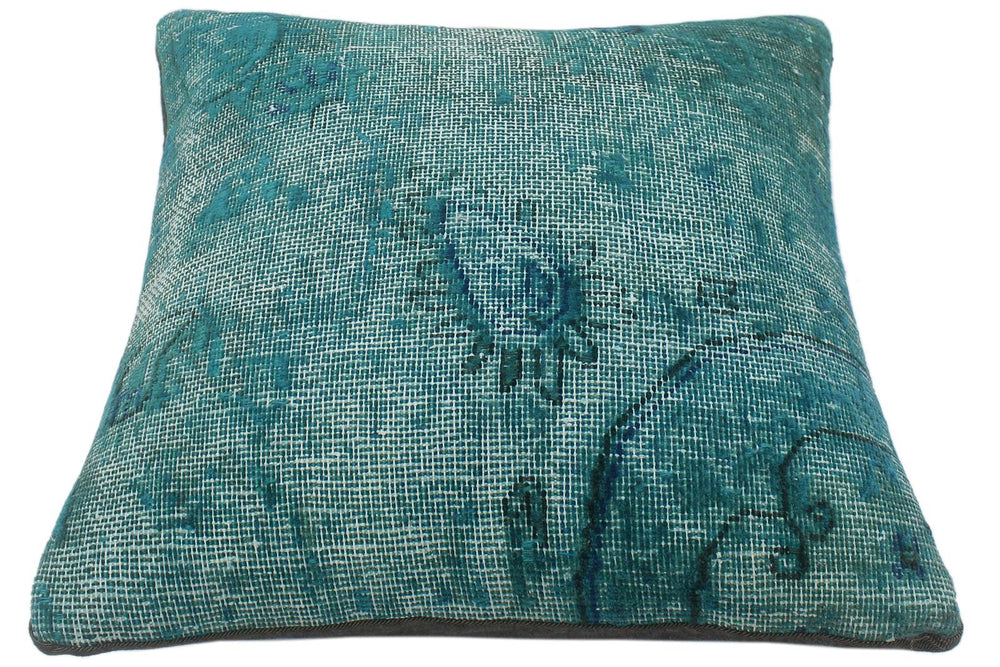 handmade Vintage Pillow Green Blue Hand-Woven SQUARE 100% WOOL Vintage Pillow