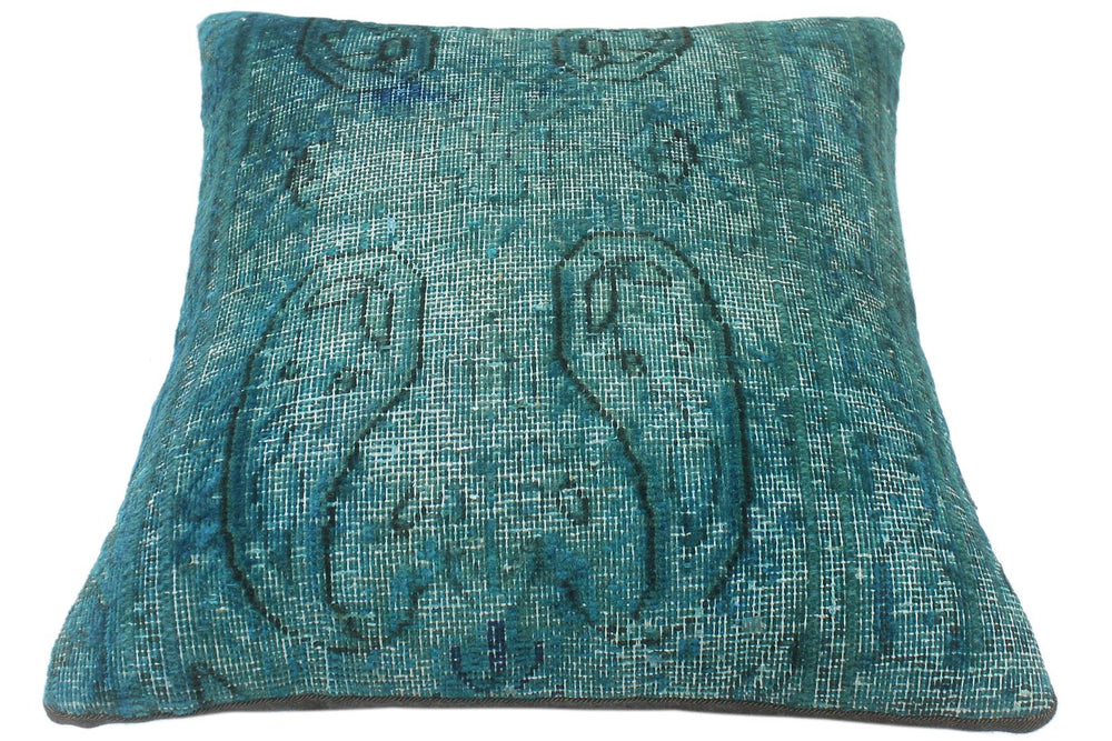 handmade Vintage Pillow Green Blue Hand-Woven SQUARE 100% WOOL Vintage Pillow