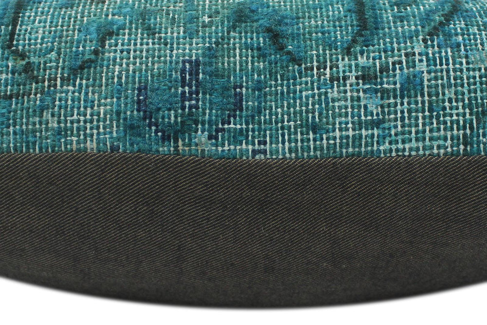 handmade Vintage Pillow Green Blue Hand-Woven SQUARE 100% WOOL Vintage Pillow