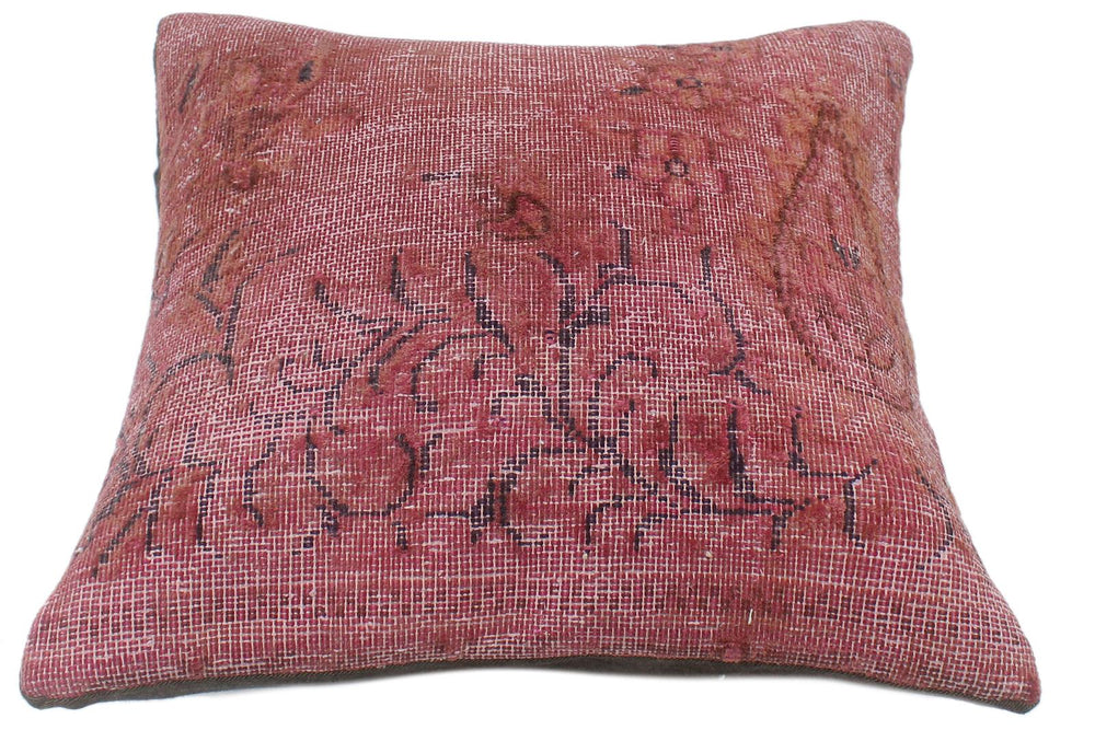 handmade Vintage Pillow Pink Blue Hand-Woven SQUARE 100% WOOL Vintage Pillow