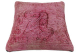 handmade Vintage Pillow Pink Brown Hand-Woven SQUARE 100% WOOL Vintage Pillow