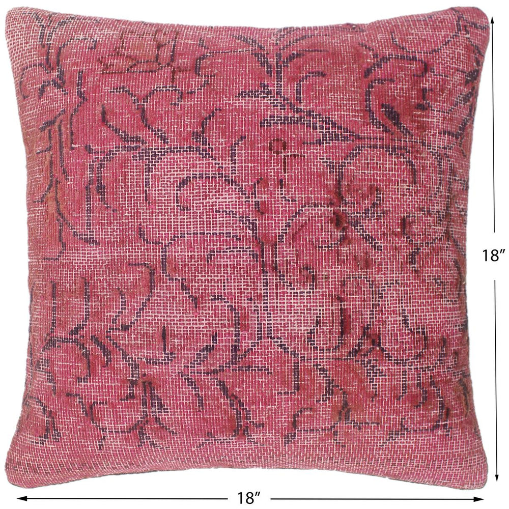 handmade Vintage Pillow Pink Blue Hand-Woven SQUARE 100% WOOL Vintage Pillow