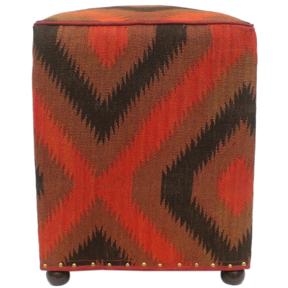 handmade  Ottoman Red Black Hand-made SQUARE 100% WOOL