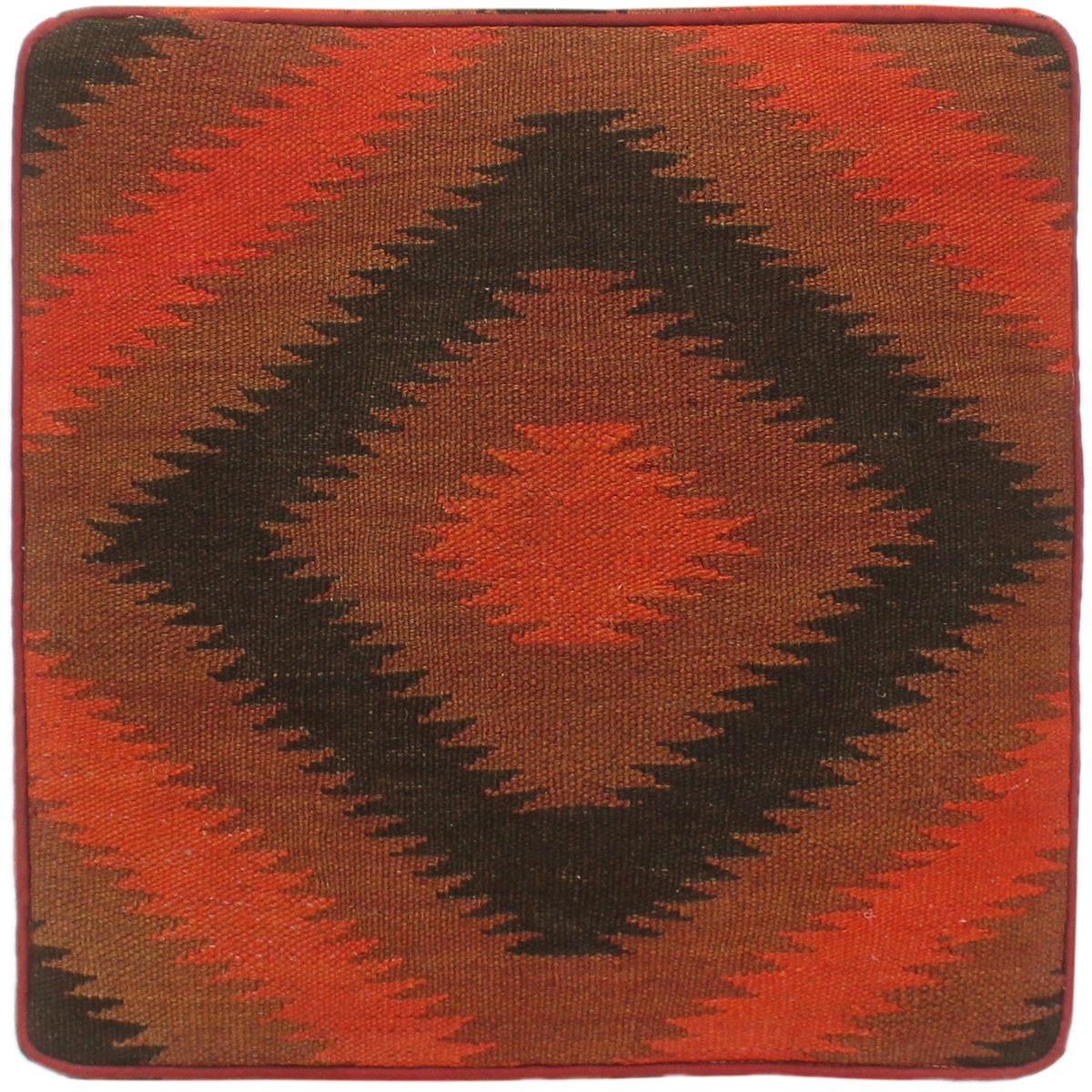 handmade  Ottoman Red Black Hand-made SQUARE 100% WOOL