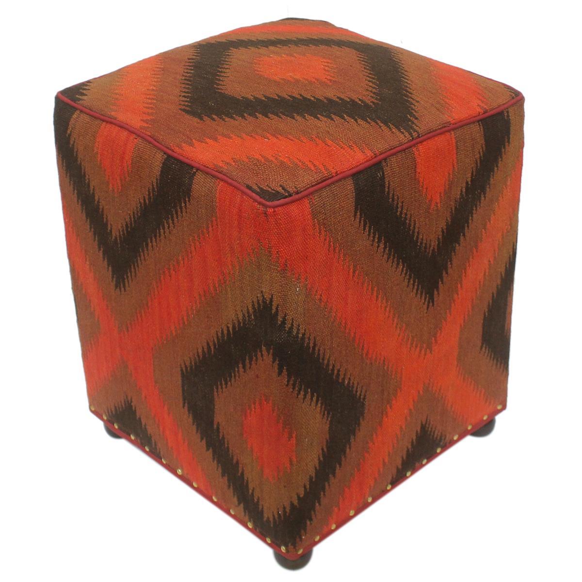 handmade  Ottoman Red Black Hand-made SQUARE 100% WOOL