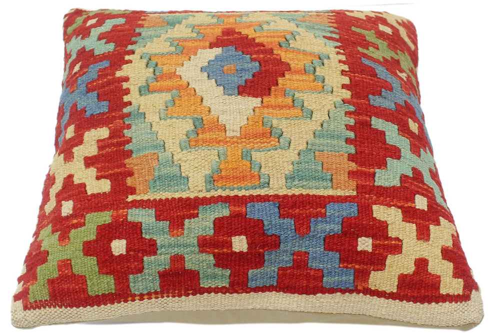 handmade Tribal Turkish Antique Rust Blue Hand-Woven SQUARE 100% WOOL pillow