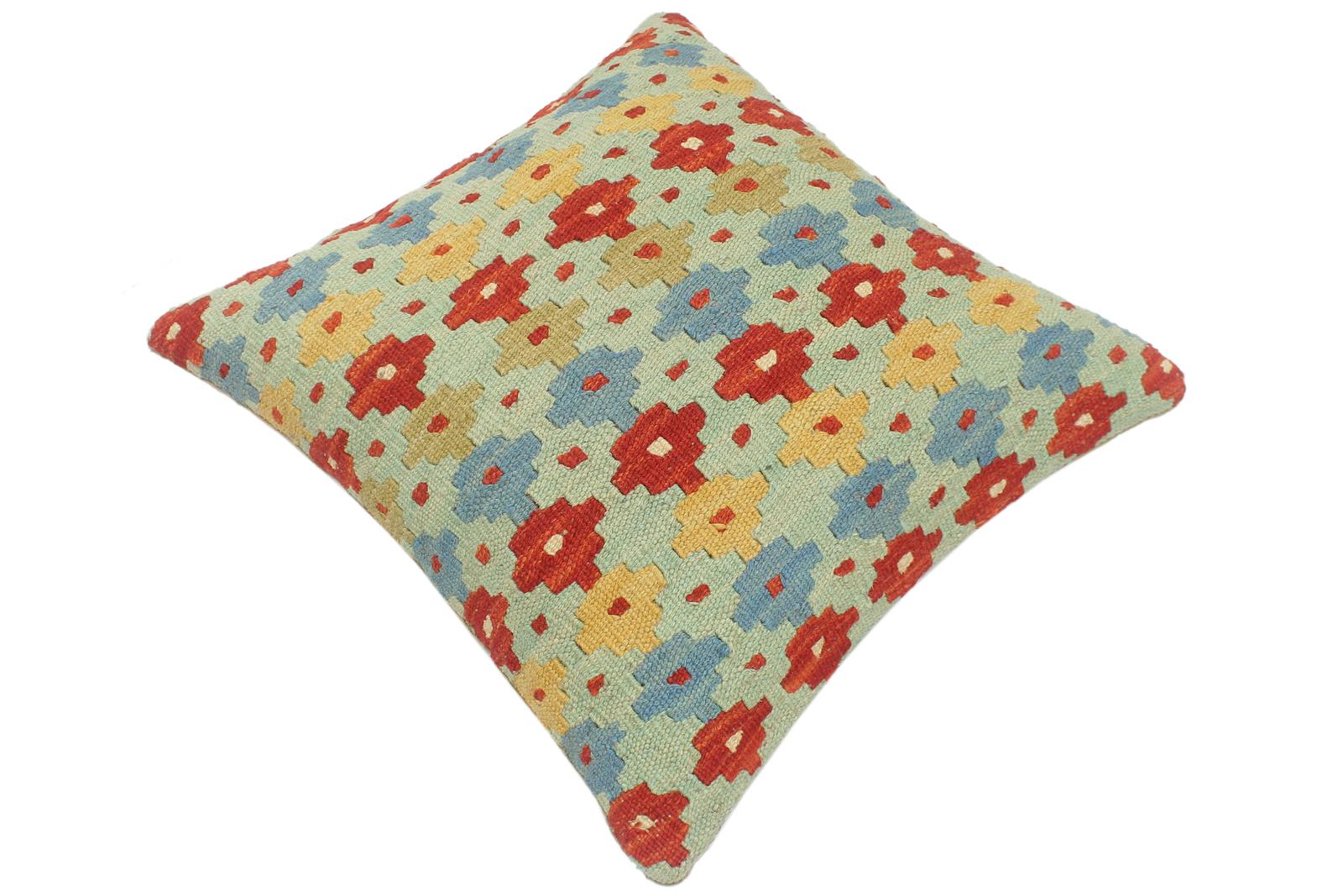 handmade Tribal Turkish Antique Blue Rust Hand-Woven SQUARE 100% WOOL pillow
