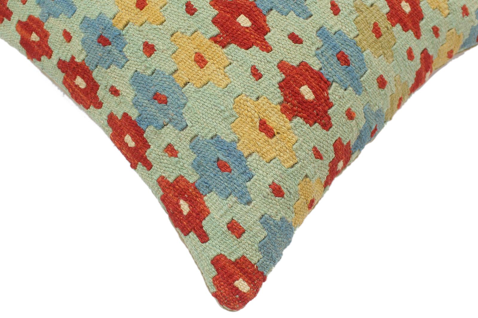 handmade Tribal Turkish Antique Blue Rust Hand-Woven SQUARE 100% WOOL pillow