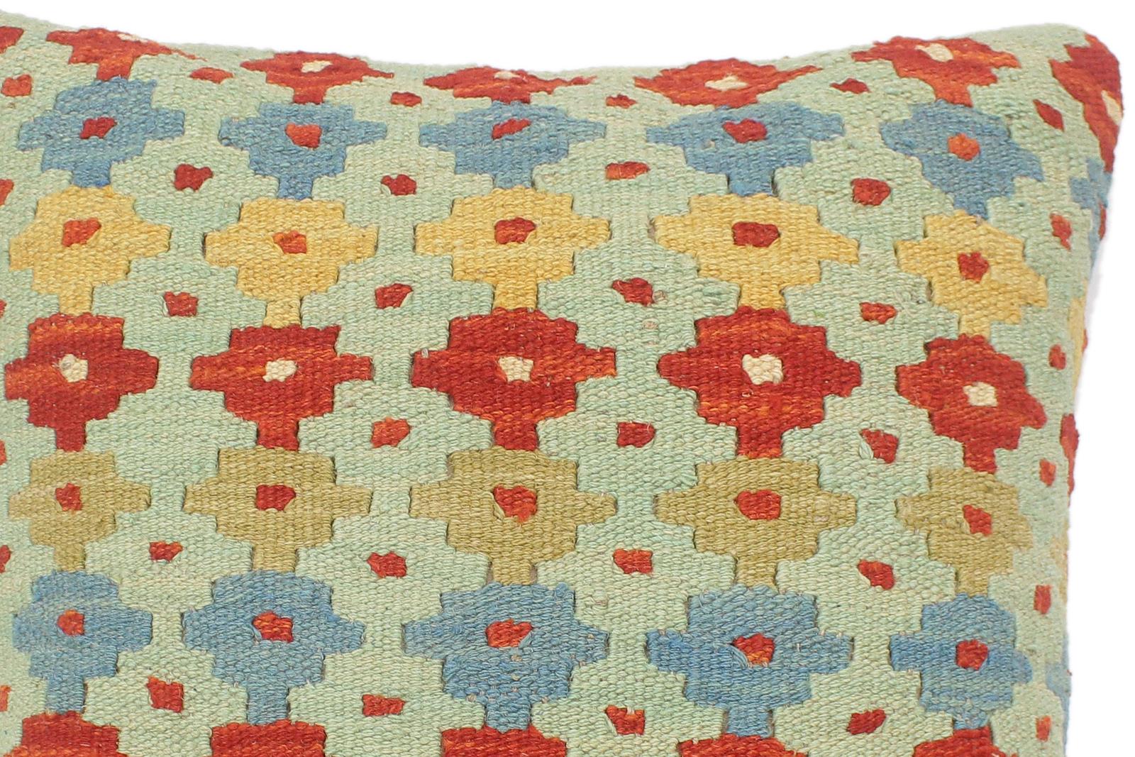handmade Tribal Turkish Antique Blue Rust Hand-Woven SQUARE 100% WOOL pillow