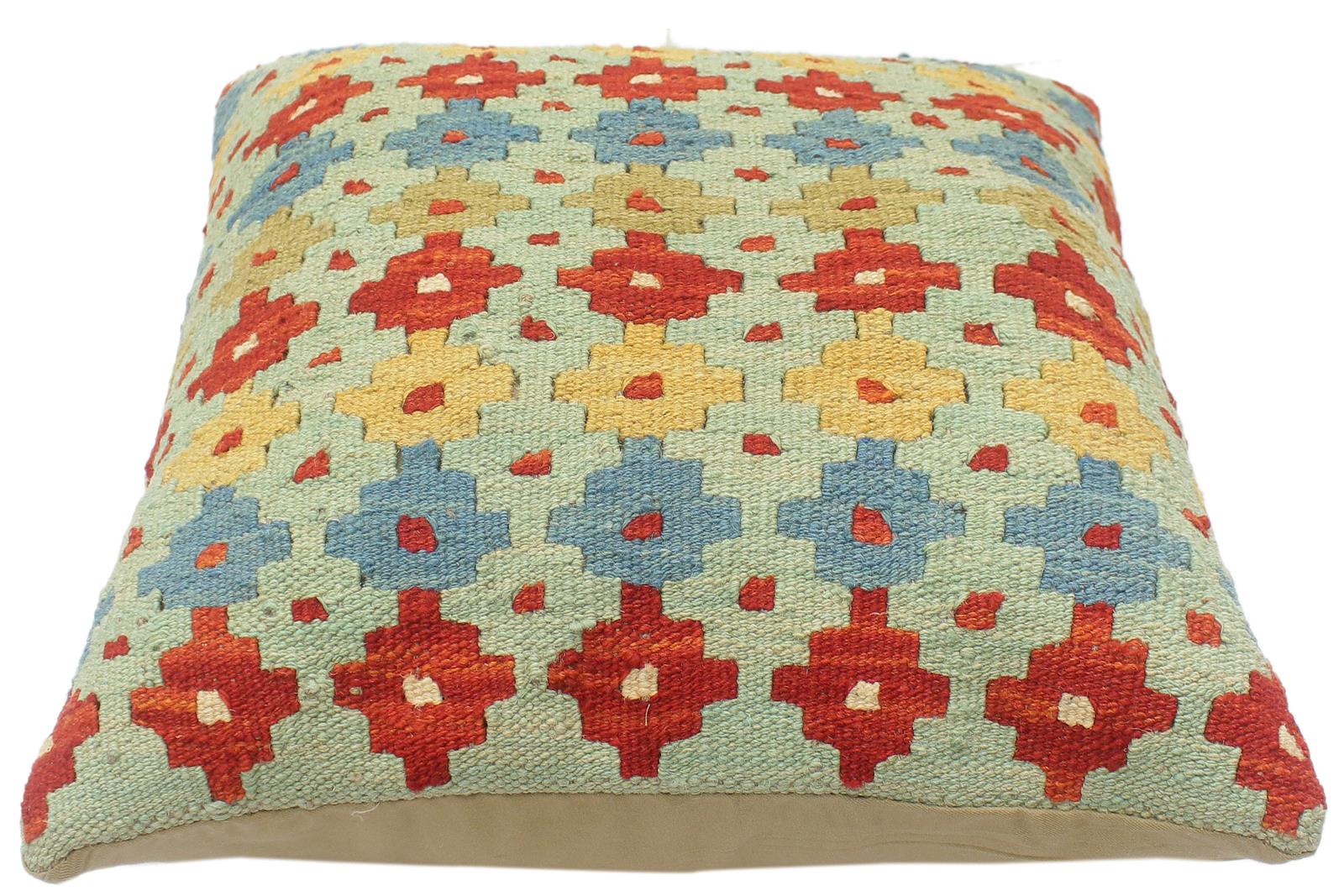 handmade Tribal Turkish Antique Blue Rust Hand-Woven SQUARE 100% WOOL pillow
