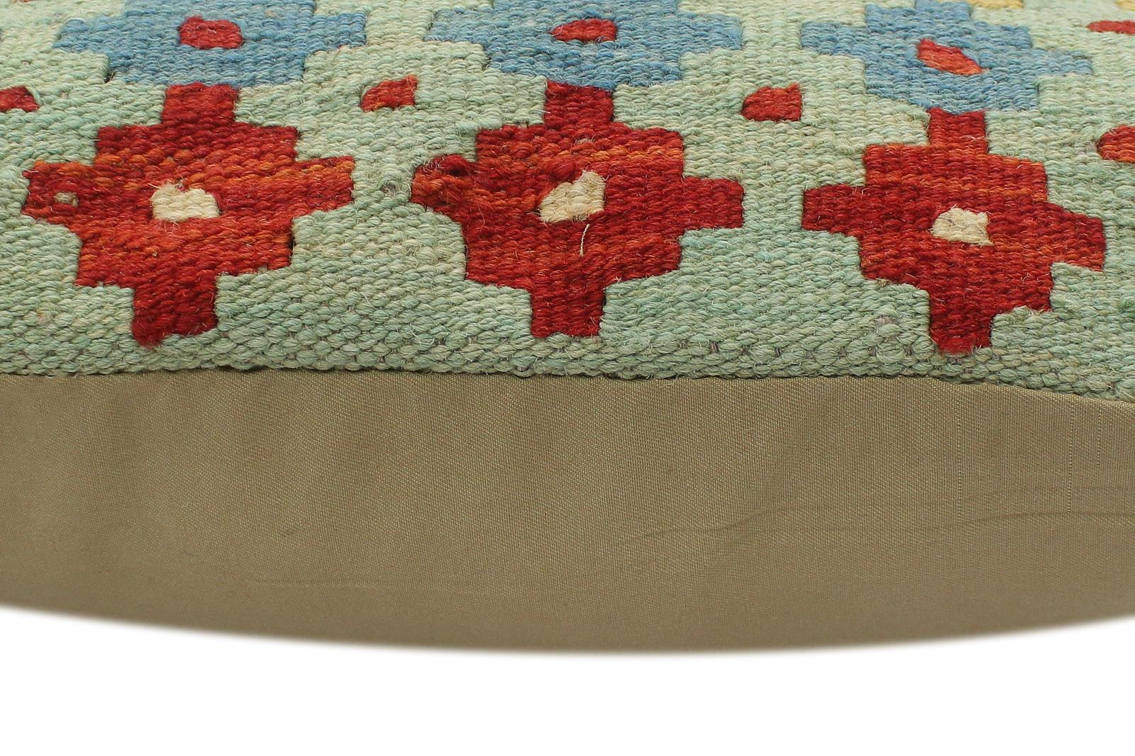 handmade Tribal Turkish Antique Blue Rust Hand-Woven SQUARE 100% WOOL pillow