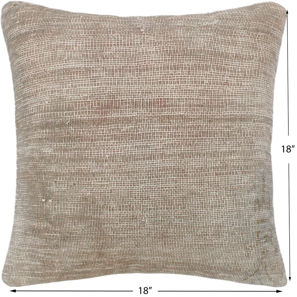 handmade Vintage Pillow Gray Brown Hand-Woven SQUARE 100% WOOL Vintage Pillow