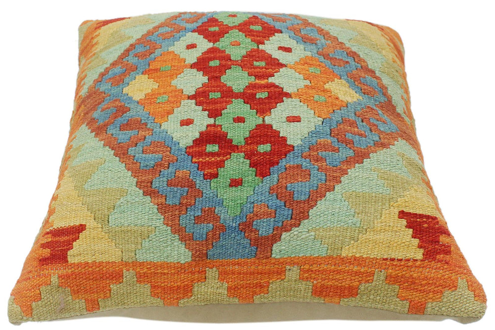 handmade Tribal Turkish Antique Rust Blue Hand-Woven SQUARE 100% WOOL pillow