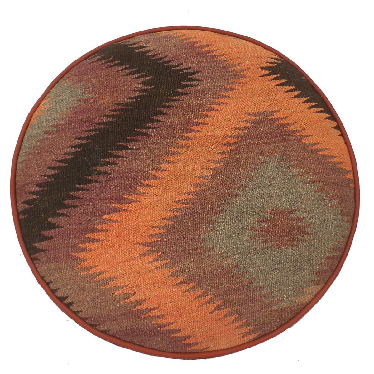 handmade Traditional Victorianot Orange Gray Hand-made ROUND Vegetable dyed wool and wood