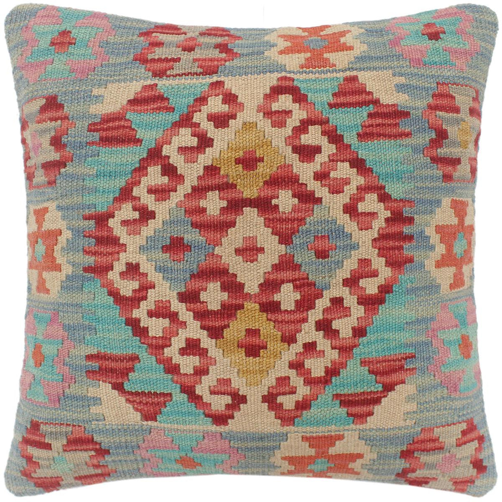 handmade Tribal Turkish Antique Red Blue Hand-Woven SQUARE 100% WOOL pillow