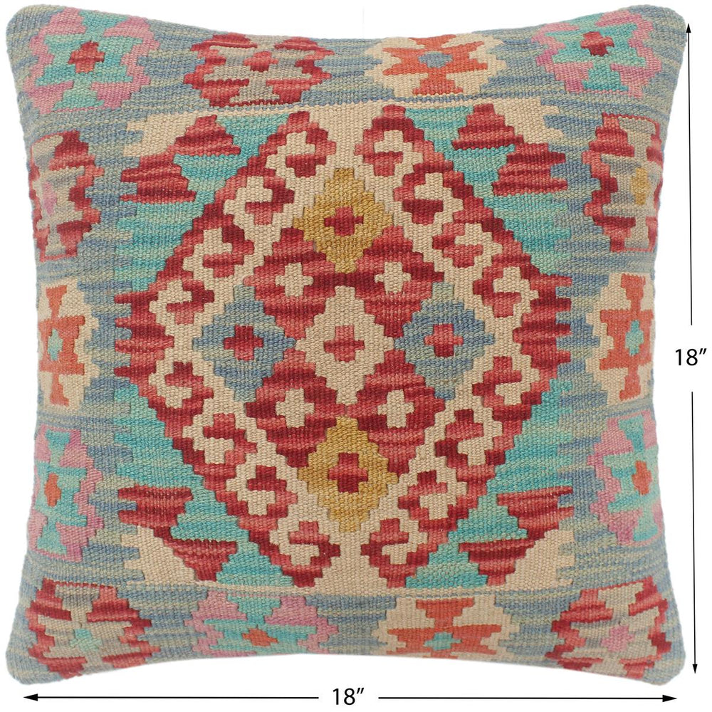 handmade Tribal Turkish Antique Red Blue Hand-Woven SQUARE 100% WOOL pillow