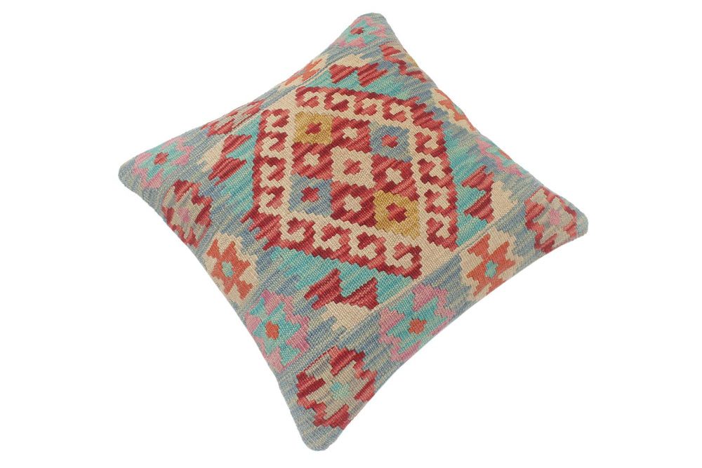 handmade Tribal Turkish Antique Red Blue Hand-Woven SQUARE 100% WOOL pillow