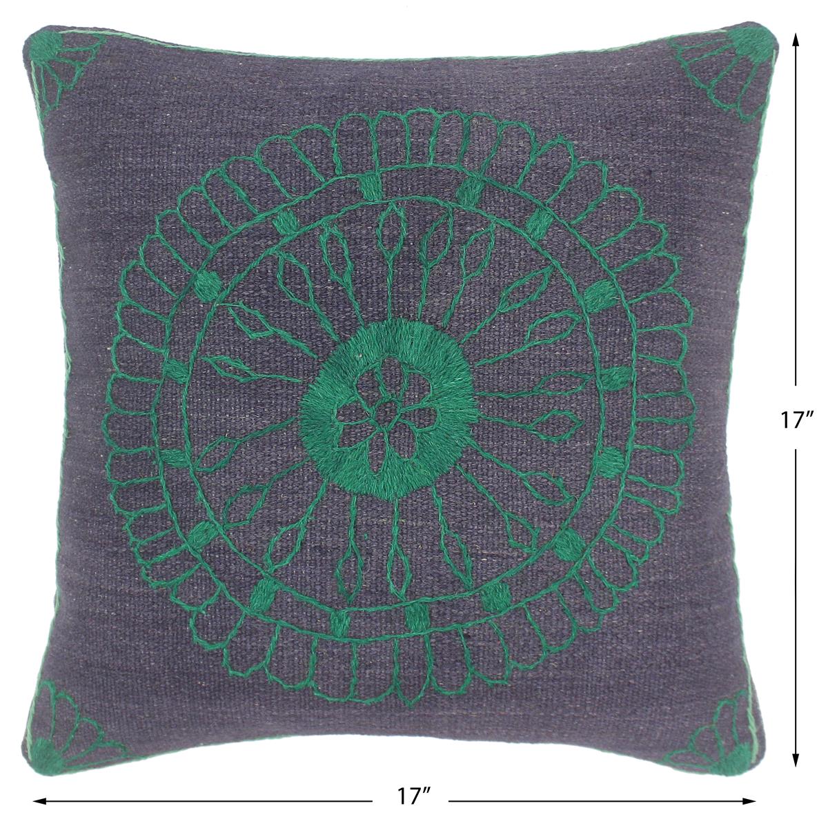 handmade  Pillow Blue Green Hand-Woven SQUARE 100% Wool Suzani Throw Pillow