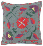 handmade  Pillow Gray Red Hand-Woven SQUARE 100% Wool Suzani Throw Pillow