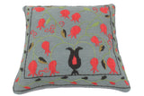 handmade  Pillow Gray Red Hand-Woven SQUARE 100% Wool Suzani Throw Pillow